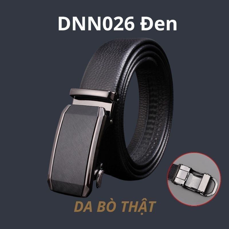  Thắt lưng nam da bò thật khóa tự động hợp kim chống rỉ AGANA dây nịt nam cao cấp khóa lỗ kim da bò bền bỉ thời trang - Màu Đen - DNN026 