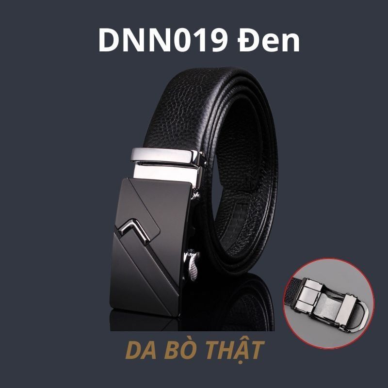  Thắt lưng nam da bò thật khóa tự động hợp kim chống rỉ AGANA dây nịt nam cao cấp khóa lỗ kim da bò bền bỉ thời trang - Màu Đen - DNN019 