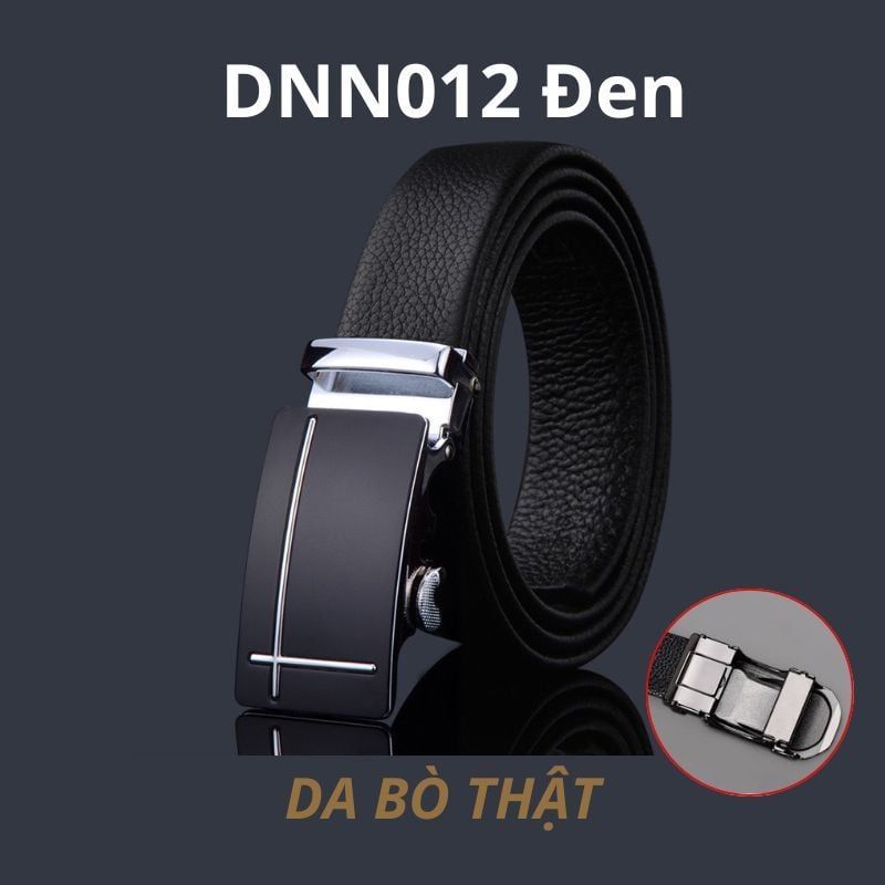  Thắt lưng nam da bò thật khóa tự động hợp kim chống rỉ AGANA dây nịt nam cao cấp khóa lỗ kim da bò bền bỉ thời trang - Màu Đen - DNN012 