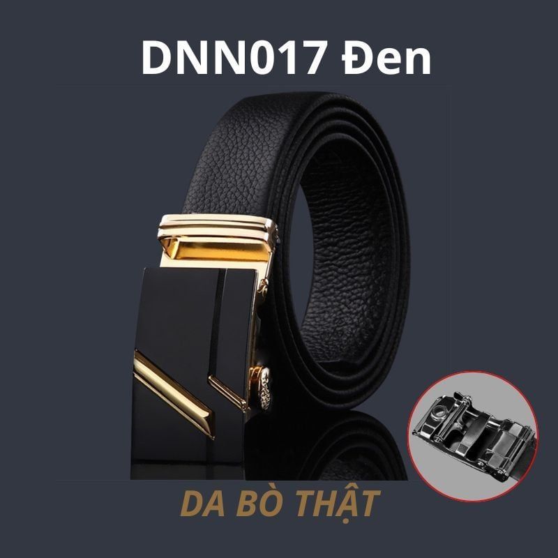  Thắt lưng nam da bò thật khóa tự động hợp kim chống rỉ AGANA dây nịt nam cao cấp khóa lỗ kim da bò bền bỉ thời trang - Màu Đen - DNN017 