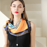  Khăn quàng cổ size vuông 70cm lụa mỏng nhẹ thích hợp cho mùa hè mùa xuân mùa thu chống nắng họa tiết yên ngựa màu cam AGANA- KL408 