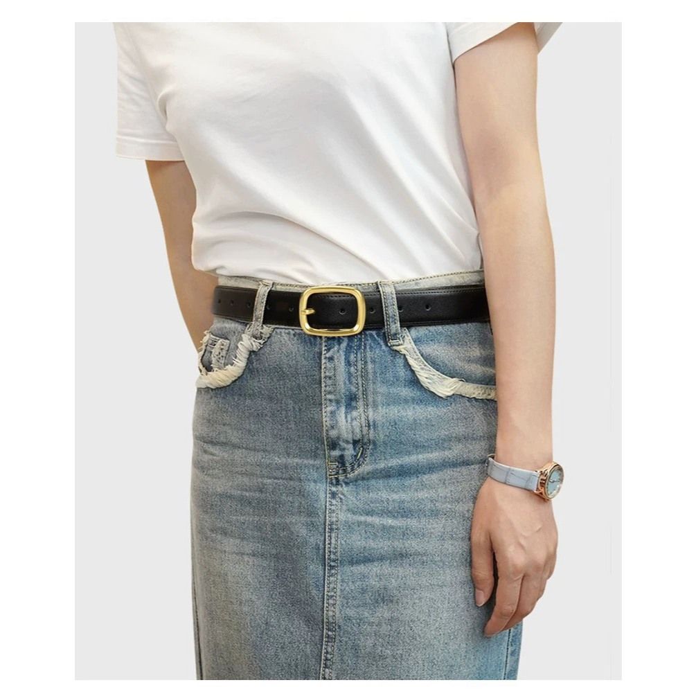  Thắt lưng nữ da bò thật AGANA dây nịt da thật đai váy da thật Hàn Quốc cao cấp phong cách hiện đại- Màu Đen - DNT002 