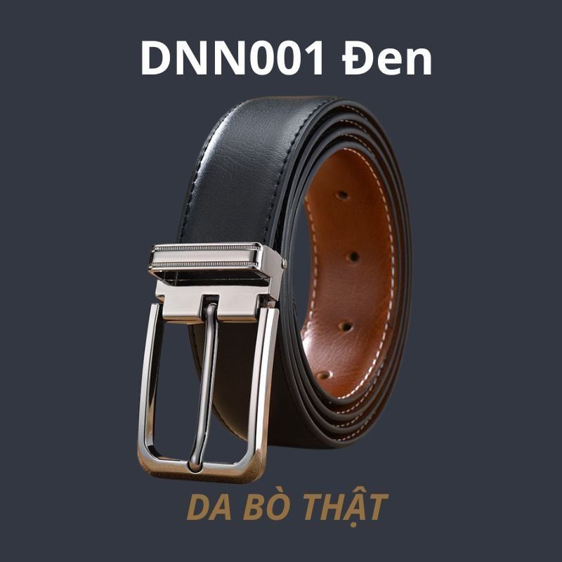  Thắt lưng nam da bò thật khóa tự động hợp kim chống rỉ AGANA dây nịt nam cao cấp khóa lỗ kim da bò bền bỉ thời trang - Màu Đen - DNN001 