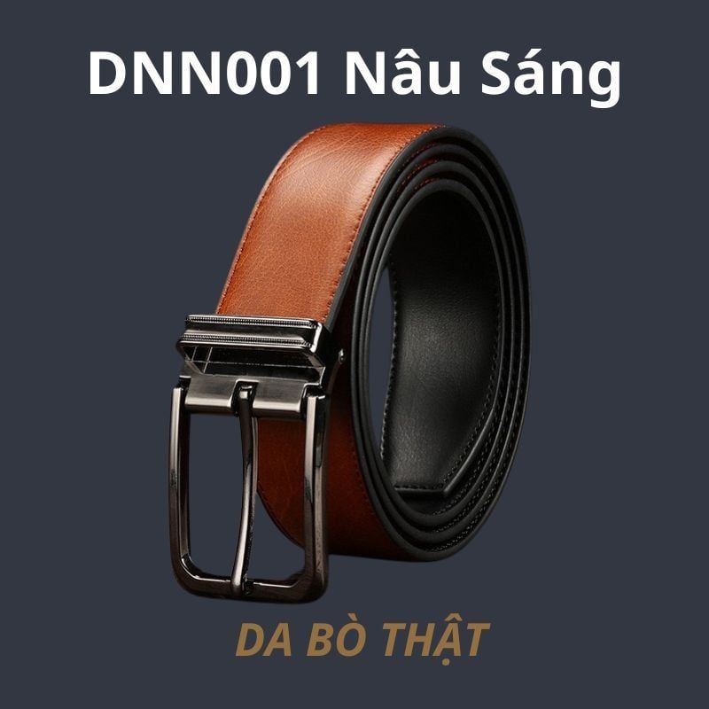  Thắt lưng nam da bò thật khóa tự động hợp kim chống rỉ AGANA dây nịt nam cao cấp khóa lỗ kim da bò bền bỉ thời trang - Màu Nâu Sáng - DNN001 