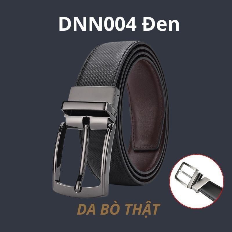  Thắt lưng nam da bò thật khóa tự động hợp kim chống rỉ AGANA dây nịt nam cao cấp khóa lỗ kim da bò bền bỉ thời trang - Màu Đen - DNN004 