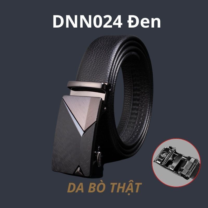  Thắt lưng nam da bò thật khóa tự động hợp kim chống rỉ AGANA dây nịt nam cao cấp khóa lỗ kim da bò bền bỉ thời trang - Màu Đen - DNN024 