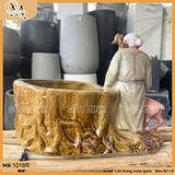 Chậu tượng Thọ nai, chậu tượng ông Thọ và chú nai trồng cây bonsai, chậu tượng bonsai