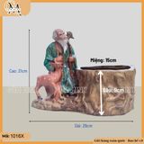 Chậu tượng Thọ nai, chậu tượng ông Thọ và chú nai trồng cây bonsai, chậu tượng bonsai