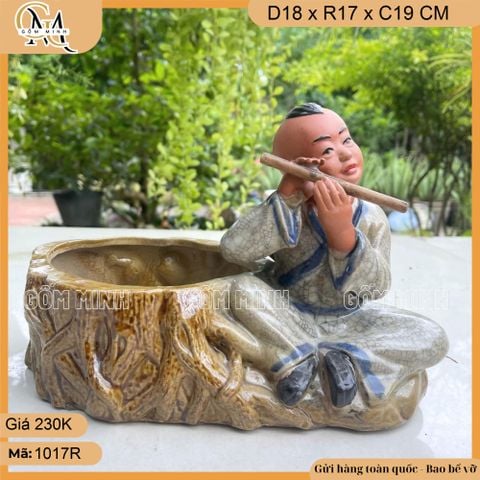 Chậu tượng chú bé thổi sáo, chậu tượng bonsai chú bé thổi sáo, chậu tượng trồng cây bonsai