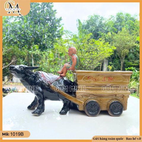 Chậu Tượng Trâu Kéo Xe Gốm Bát Tràng Thiết Kế Tỉ Mỉ, Sắc Nét - Chậu Trồng Cây Bonsai Đẹp