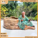 Chậu tượng tiên ông đọc sách 2 màu, chậu tượng bonsai ông lão đọc sách, chậu trồng cây trang trí sân vườn
