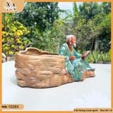 Chậu tượng tiên ông đọc sách 2 màu, chậu tượng bonsai ông lão đọc sách, chậu trồng cây trang trí sân vườn