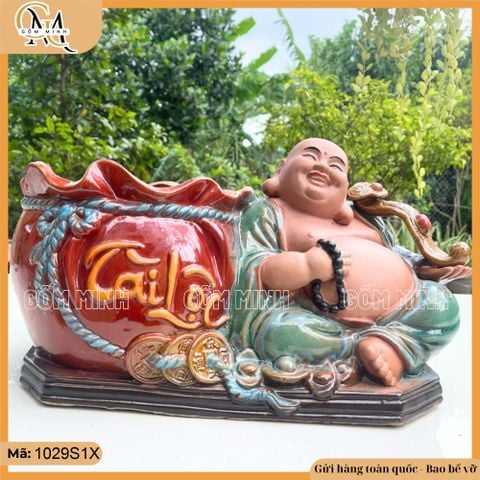 Chậu tượng Di Lặc tài lộc, chậu tượng Phật Di Lặc ngồi, chậu tượng bonsai trồng cây