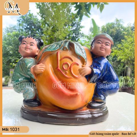 Chậu tượng Tiên Đồng Ngọc Nữ ôm đào, chậu tượng trồng cây, chậu trồng hoa trang trí nhà cửa