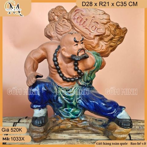 Chậu tượng Lỗ Trí Thâm vác đá, chậu bonsai Lỗ Trí Thâm, chậu tượng trồng cây bonsai