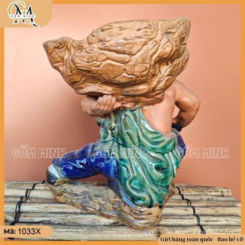 Chậu tượng Lỗ Trí Thâm vác đá, chậu bonsai Lỗ Trí Thâm, chậu tượng trồng cây bonsai