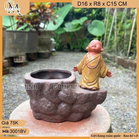 Chậu tượng chú tiểu mini, chậu tượng mini, chậu tượng bonsai mini trồng cây, trồng hoa