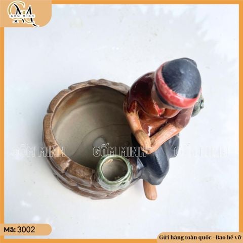 Chậu tượng cô Tấm ngồi bên giếng nước 2 kích thước, chậu tượng trồng cây bonsai trang trí nhà cửa