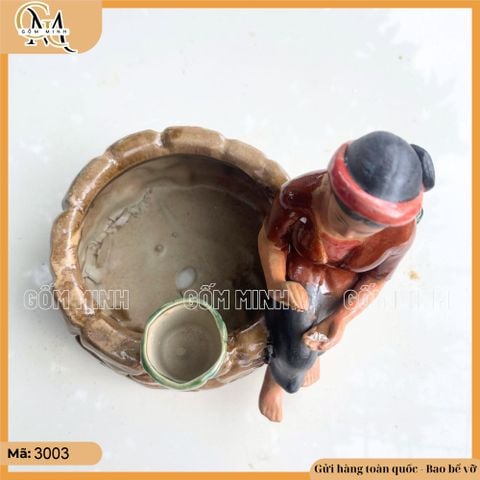 Chậu tượng cô Tấm ngồi bên giếng nước 2 kích thước, chậu tượng trồng cây bonsai trang trí nhà cửa