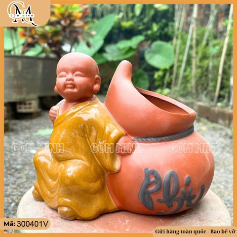 Chậu tượng chú tiểu Phúc Lộc Thọ, chậu tượng chú tiểu mini, chậu tượng trồng cây