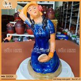 Chậu tượng cô gái mang giỏ có mũ, chậu trồng cây, chậu trồng hoa trang trí nhà cửa