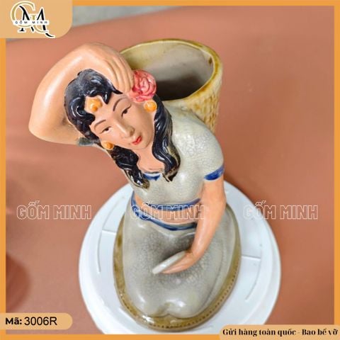 Chậu tượng cô gái mang giỏ, chậu trồng cây trang trí sân vườn