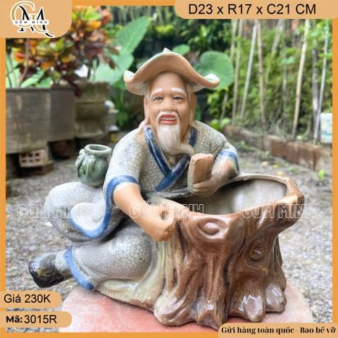 Chậu tượng ông câu cá, chậu tượng bonsai, chậu gốm Bát Tràng trồng cây trang trí sân vườn