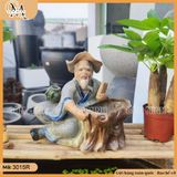 Chậu tượng ông câu cá, chậu tượng bonsai, chậu gốm Bát Tràng trồng cây trang trí sân vườn