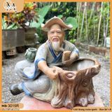 Chậu tượng ông câu cá, chậu tượng bonsai, chậu gốm Bát Tràng trồng cây trang trí sân vườn