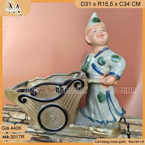 Chậu tượng cậu bé đẩy xe, chậu tượng bonsai, chậu trồng cây trang trí nhà cửa