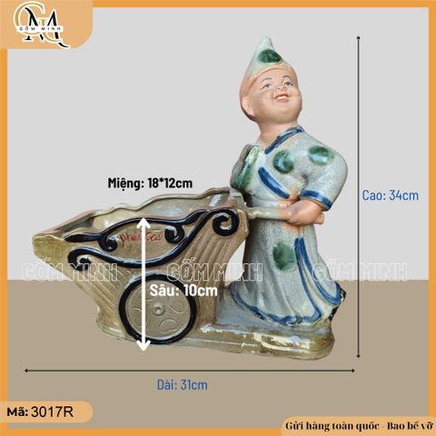 Chậu tượng cậu bé đẩy xe, chậu tượng bonsai, chậu trồng cây trang trí nhà cửa