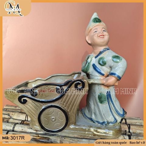 Chậu tượng cậu bé đẩy xe, chậu tượng bonsai, chậu trồng cây trang trí nhà cửa