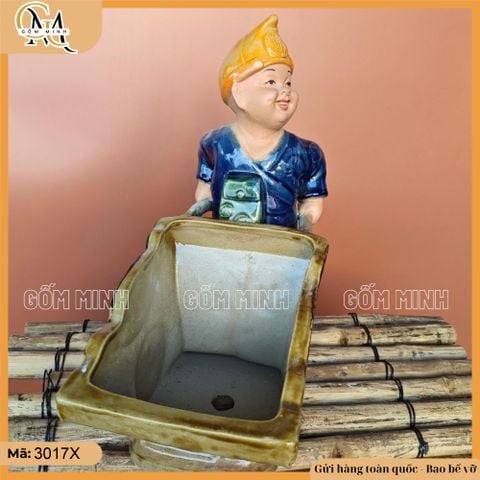 Chậu tượng cậu bé đẩy xe, chậu tượng bonsai, chậu trồng cây trang trí nhà cửa