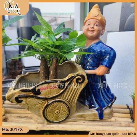 Chậu tượng cậu bé đẩy xe, chậu tượng bonsai, chậu trồng cây trang trí nhà cửa