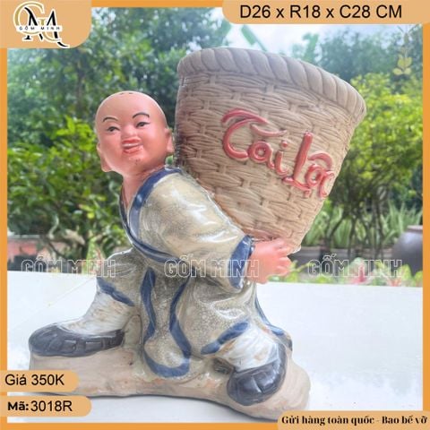 Chậu tượng chú tiểu cõng giỏ, chậu tượng cậu bé cõng giỏ, chậu bonsai trồng cây