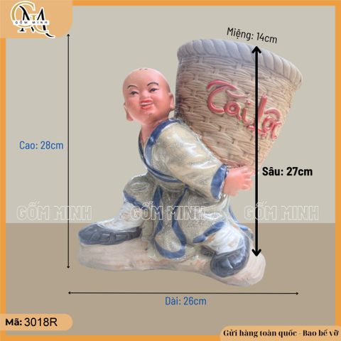 Chậu tượng chú tiểu cõng giỏ, chậu tượng cậu bé cõng giỏ, chậu bonsai trồng cây