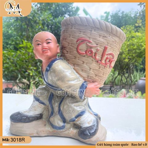 Chậu tượng chú tiểu cõng giỏ, chậu tượng cậu bé cõng giỏ, chậu bonsai trồng cây