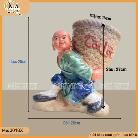 Chậu tượng chú tiểu cõng giỏ, chậu tượng cậu bé cõng giỏ, chậu bonsai trồng cây