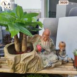 Chậu tượng ông thọ cầm đào và cậu bé thổi sáo, chậu tượng thọ đào, chậu bonsai trồng cây