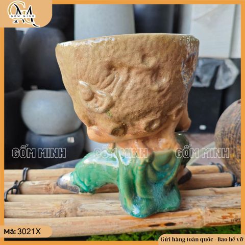 Chậu tượng Lỗ Trí Thâm cõng cây nhỏ, chậu tượng bonsai Lỗ Trí Thâm gốm Bát Tràng