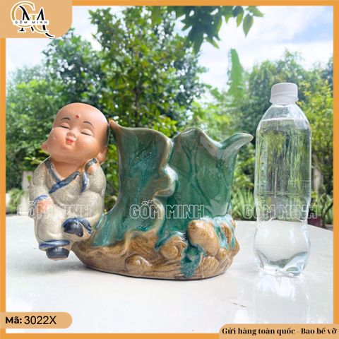 Chậu tượng chú tiểu lá sen 2 size, chậu chú tiểu, chậu trồng cây trang trí sân vườn