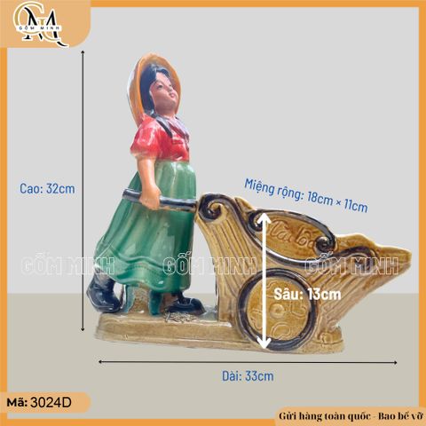 Chậu tượng cô gái đẩy xe, chậu trồng cây, chậu trồng hoa trang trí sân vườn
