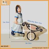 Chậu tượng cô gái đẩy xe, chậu trồng cây, chậu trồng hoa trang trí sân vườn