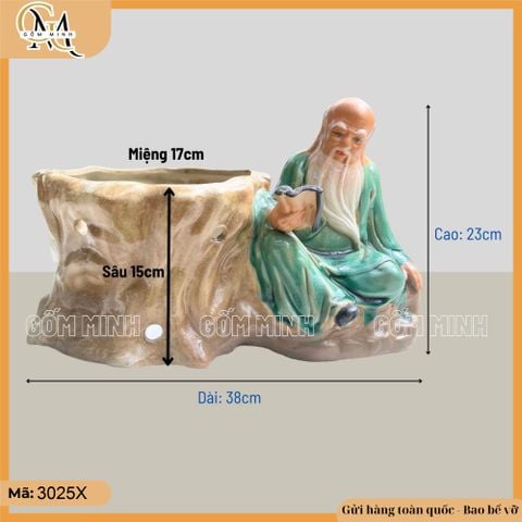 Chậu tượng Lão Tử đọc sách, chậu tượng đọc sách gốm Bát Tràng, chậu trồng cây trang trí nhà cửa