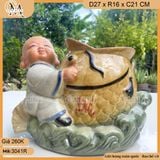 Chậu tượng chú tiểu cưỡi cá chép, chậu tượng bonsai, chậu trồng cây trang trí sân vườn