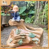 Chậu tượng chú bé thổi sáo bên gốc cây, chậu tượng bonsai, chậu cây cảnh gốm Bát Tràng