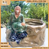 Chậu tượng tiều phu size lớn, chậu tượng bonsai ông lão đốn củi, chậu gốm Bát Tràng trồng cây