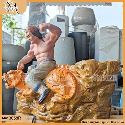 Chậu tượng Võ Tòng đả hổ trồng cây bonsai, chậu kiểng, chậu tượng bonsai trang trí sân vườn