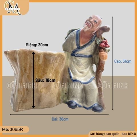 Chậu tượng lão Mai trồng cây bonsai, chậu tượng bonsai lão Mai, biểu trưng cho trường thọ, phúc lộc