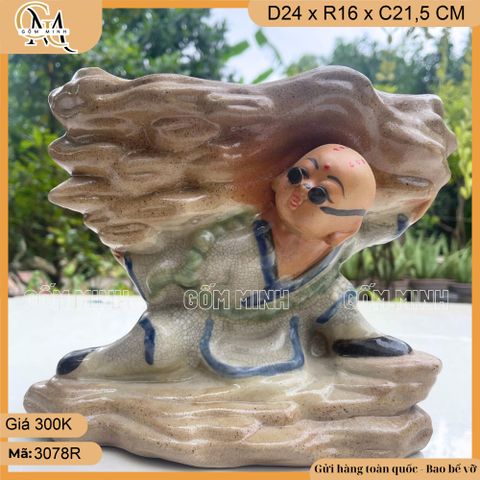 Chậu tượng chú tiểu vác đá, chậu tượng bonsai dáng chú tiểu vác đá, chậu chú tiểu trồng cây